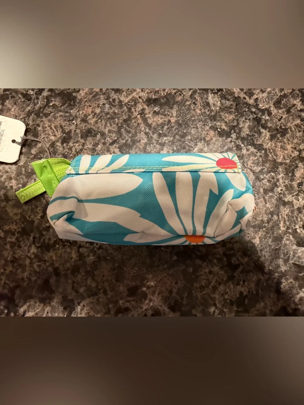 All For Color Turquoise Floral Lipstick Zippered Pouch with  Mirror.  Retired.